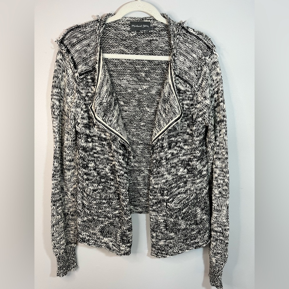 Michael Stars Black and White Marled Knit Open Cardigan Sweater Women’s Size S